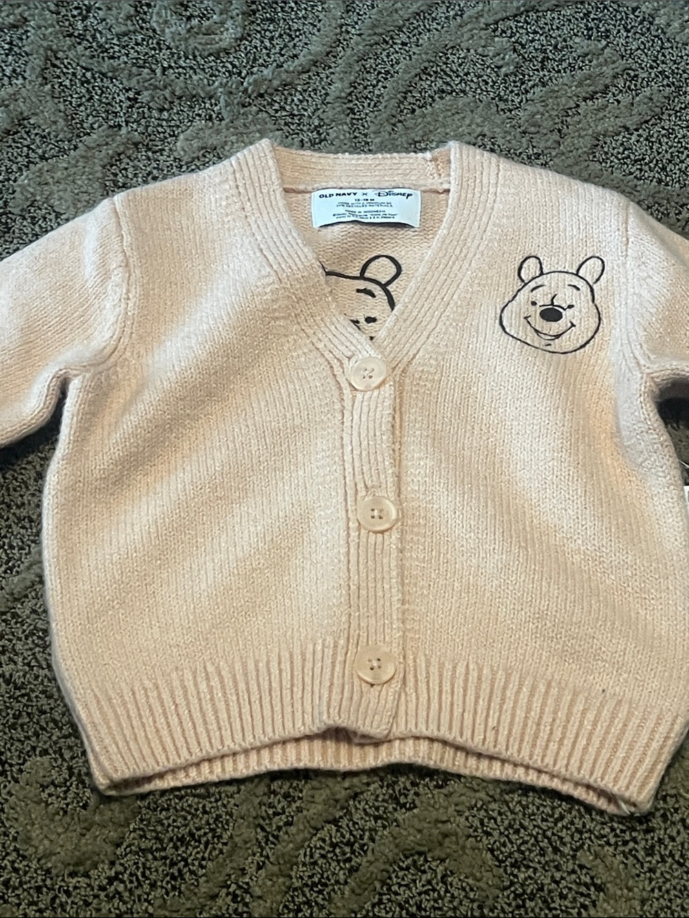 Baby Winnie the Pooh Knit Cardigan NWT OLD NAVY BRAND 12-18 Color Pink/Creamish